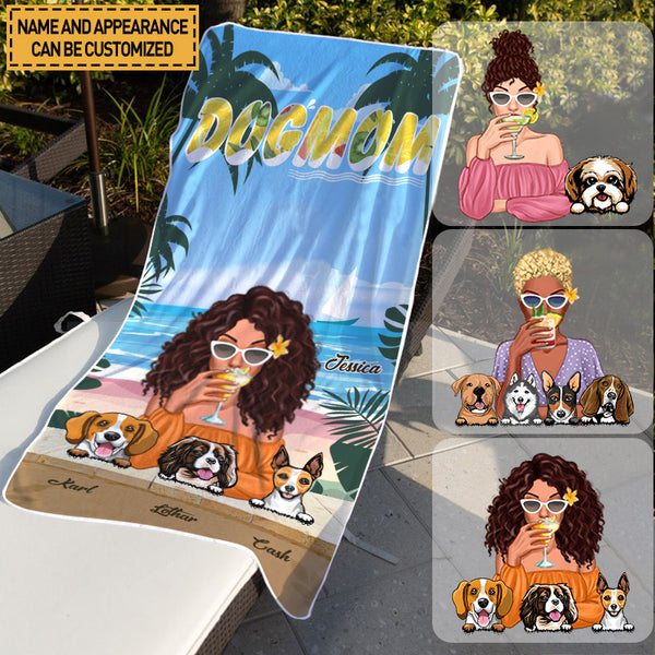 Personalized Custom Beach Towel Dog Mom Dog Lovers Summer Pattern