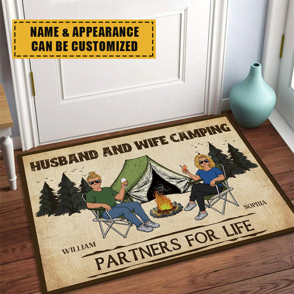 Camping Partners For Life Husband Wife Camping Couple - Personalized Custom Doormat