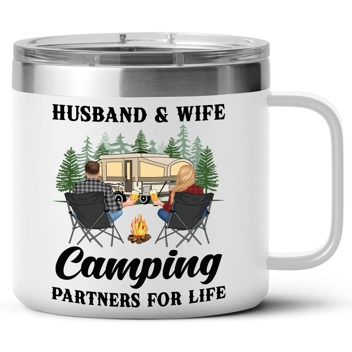 Making Memories One Campsite At A Time - Camping Personalized Custom 14oz Stainless Steel Tumbler With Handle - Gift For Camping Lovers