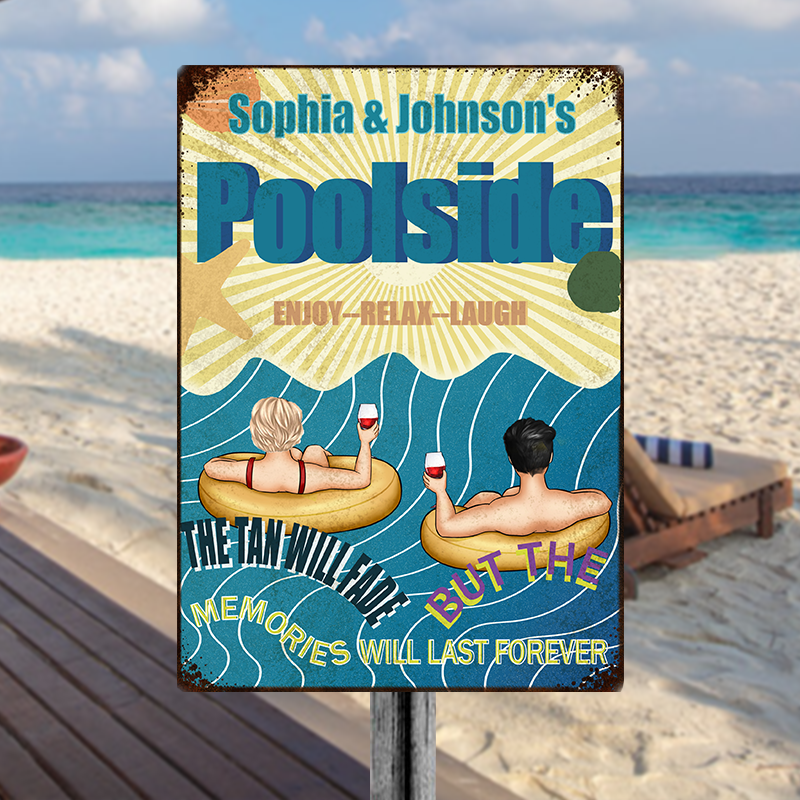 Poolside Enjoy Relax Personalized Metal Sign Swimming Pool Decor G Thesunnyzone