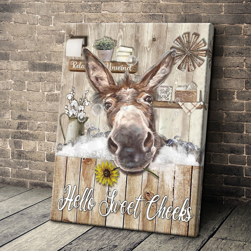 Donkey Canvas Wall Art, Rustic Donkey Bathroom Decor, Funny Farm Anima