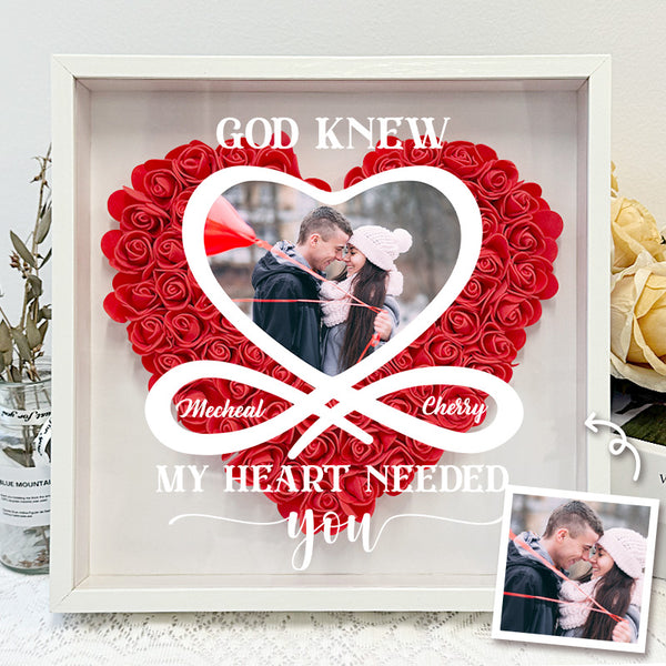 Custom Photo God Knew My Heart Needed You Gift For Couple Personalized Custom Flower Shadow Box