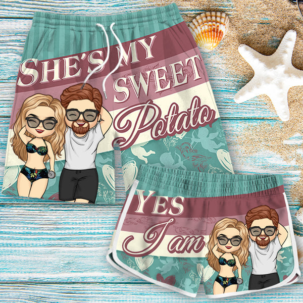 She's My Sweet Love - Personalized Couple Beach Shorts - Valentine's Day Gift For Couples - Gift For Couples, Husband Wife