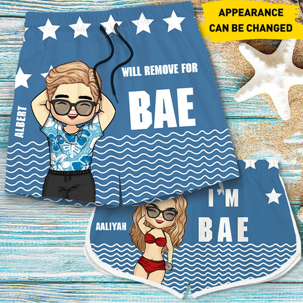 Will Remove For Bae - Personalized Couple Beach Shorts - Matching Swimsuits For Couples - Gift For Couples, Husband Wife