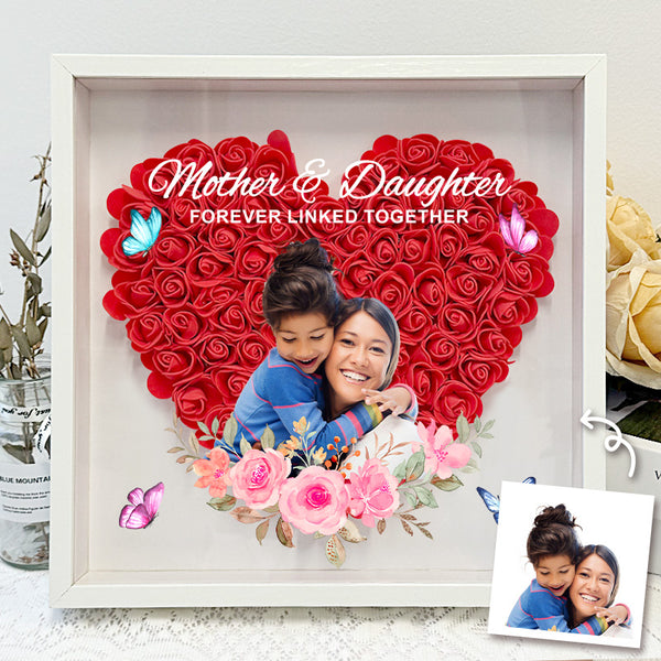 Custom Photo Mother And Daughter Forever Linked Together Gift For Mom Personalized Custom Flower Shadow Box