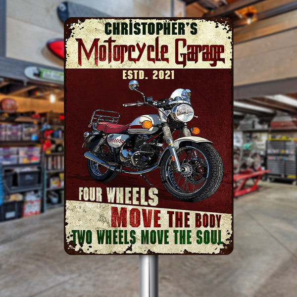 Motorcycle Metal Sign - Garage Sign - Auto Mechanic Garage Four Wheels Customized Classic Metal Signs