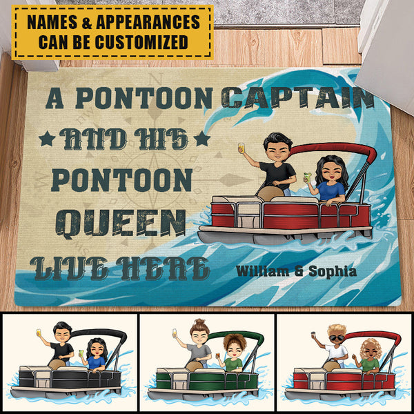 Personalized Custom Doormat - A Pontoon Captain And His Pontoon Queen Live Here Couple Gift
