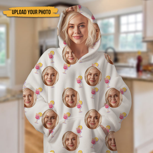Personalized Oversized Blanket Hoodie Custom Face Warm Hoodie Cocktail Pattern Gift For Besties Mother