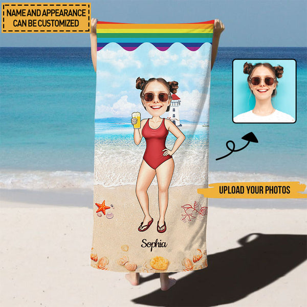Custom Photo Personalized Beach Towel - Swimming Picnic Vacation - Funny Gift