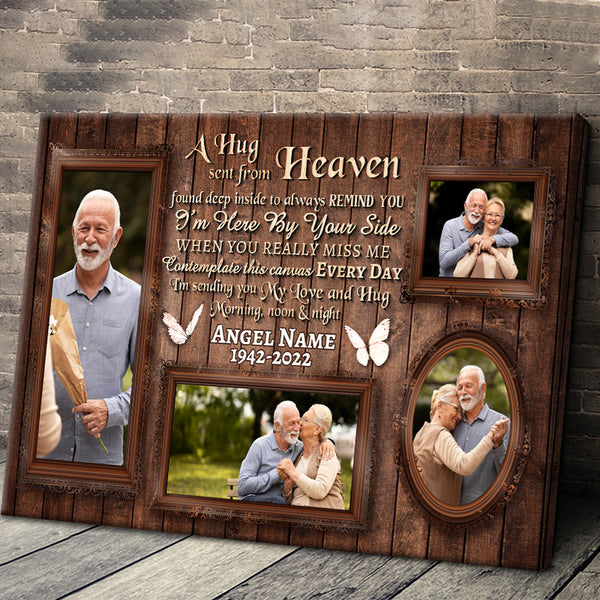 Custom Photo - A Hug Sent From Heaven - Memorial Personality Customized Loss Canvas - Gift For Loss - Mourning Gift