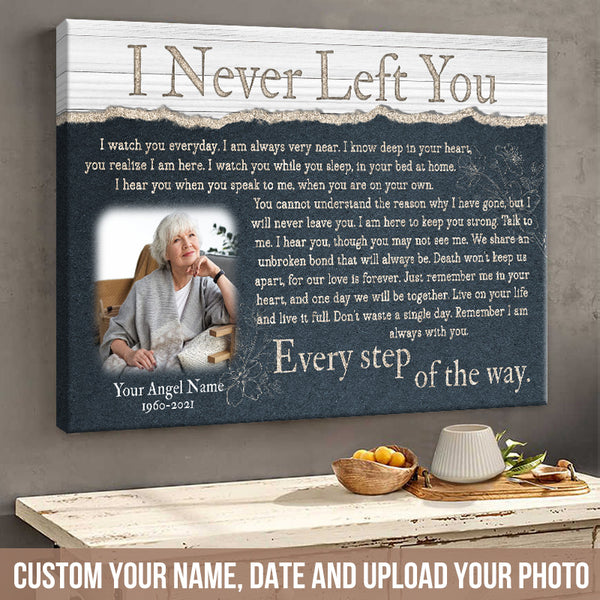 Custom Photo Personalized Canvas Prints Memorial Gifts, Sympathy Gifts, Angel Wings I Never Left You