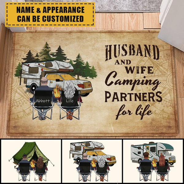 Husband And Wife Camping Partners For Life - Gift For Camping Lovers - Personalized Custom Doormat Welcoming Doormat
