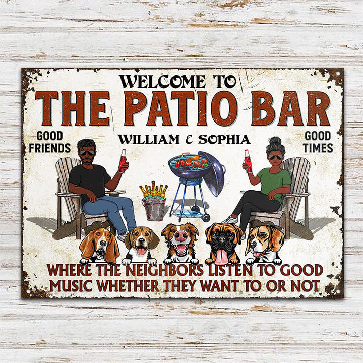 Patio Grilling Listen To The Good Music Couple Husband Wife Dog Lovers - Backyard Sign - Personalized Custom Classic Metal Signs-Metal Sign-Thesunnyzone