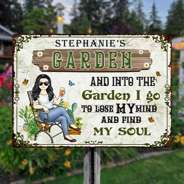 And Into The Garden I Go Gardening Girl - Garden Sign - Personalized Custom Classic Metal Signs
