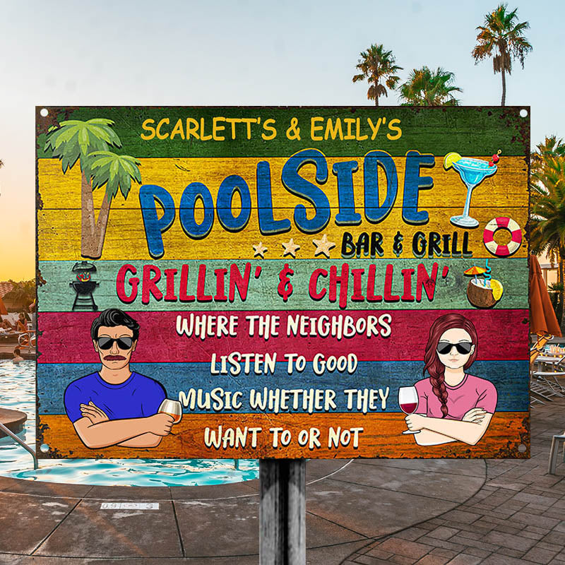 Poolside Bar & Grill Summer Gift For Couples Personalized Custom C