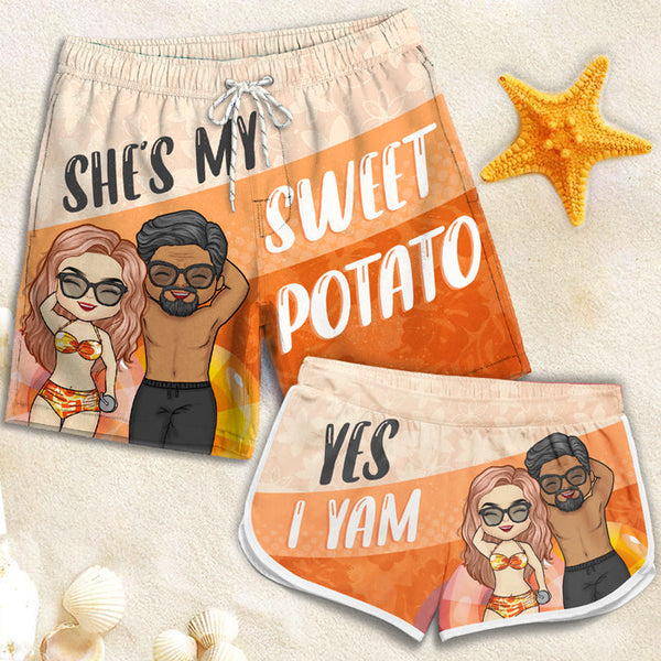 She's My Sweet Potato - Personalized Couple Beach Shorts - Matching Swimsuits For Couples - Gift For Couples, Husband Wife