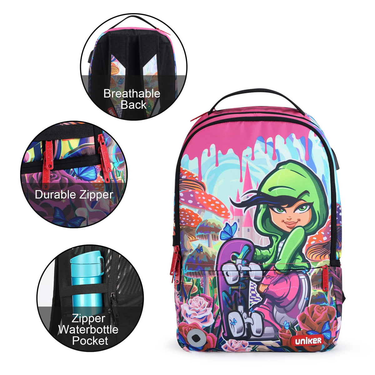  UNIKER Laptop Backpack with USB Port,Graffiti Backpack for  Work,Pink School Backpack,Designer Laptop Backpack for 15.6 Inch (Pink  Bear) : Electronics