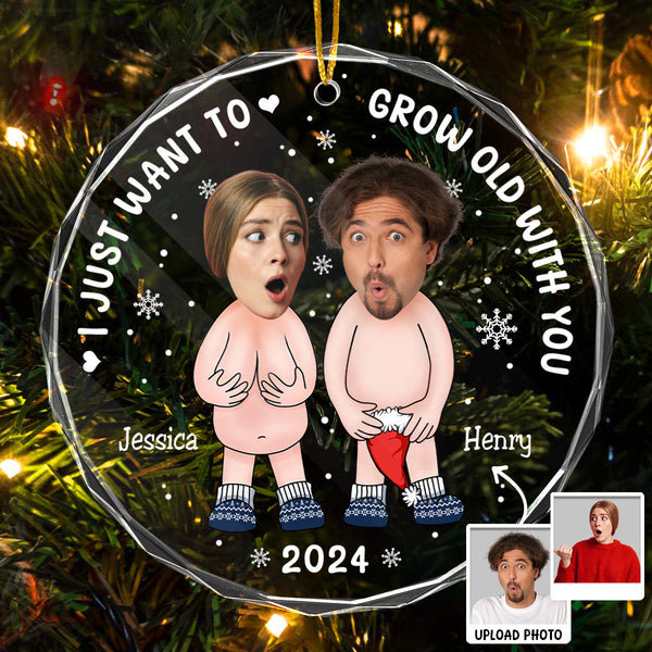 Funy Couple Custom Photo Ornament - Personalized Glass Ornament - Christmas Gift For Couples, Lovers