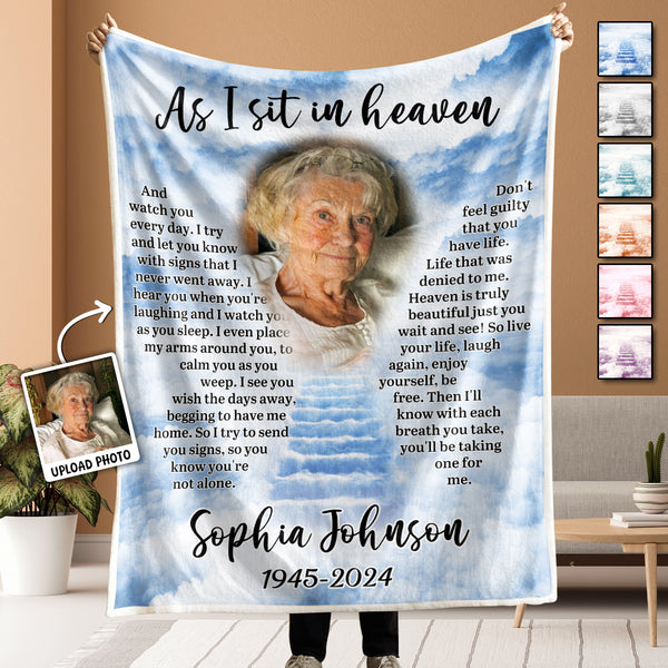 As I Sit In Heaven - Personalized Photo Blanket - Memorial Gift For Family Members