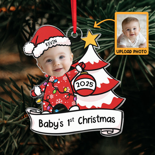 Custom Baby Photo Santa First Christmas - Personalized Acrylic Ornament - Christmas Gift For Family Members, Kids, Newborn