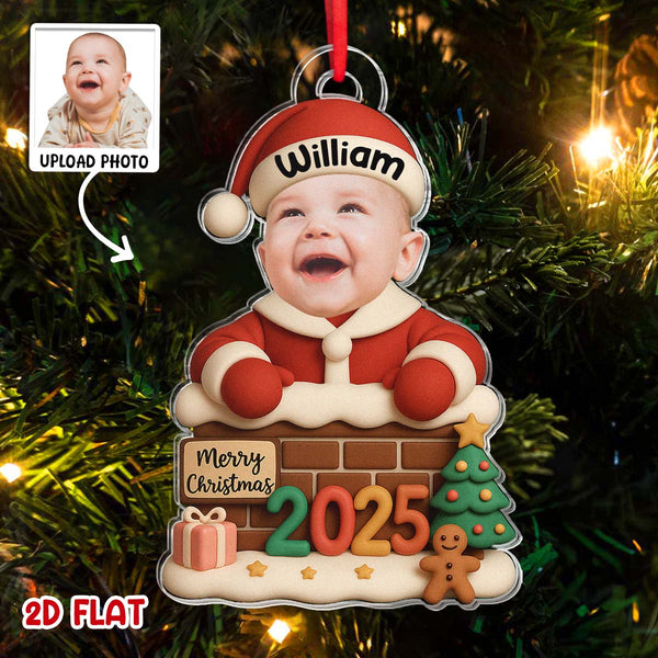Custom Photo Christmas Baby Santa Claus From Chimney - Personalized Acrylic Ornament - Christmas Gift For Family Members, Kids