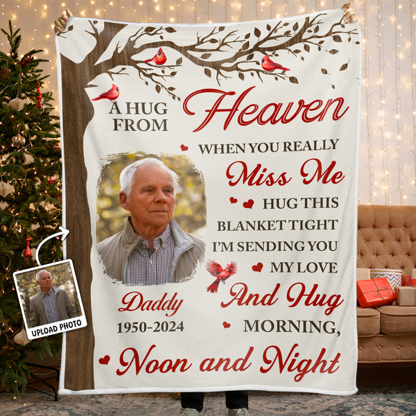 Custom Photo Memorial A Hug From Heaven - Personalized Photo Blanket - Christmas Gift For Family