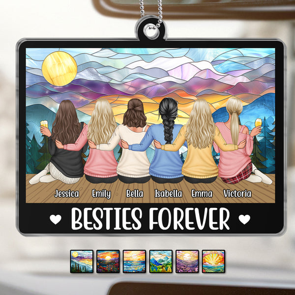 Besties Forever - Personalized Acrylic Car Ornament - Gift For Besties, Sisters