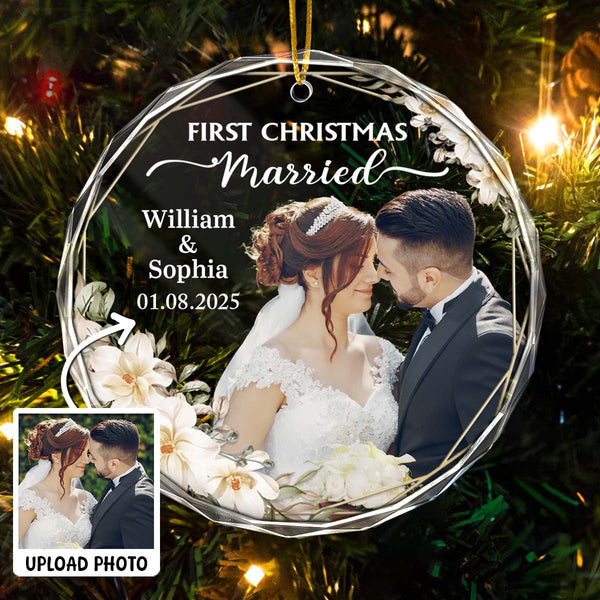 First Christmas Married Couple - Personalized Glass Ornament - Christmas, Anniversary Gift For Couple, Husband Wife, Him, Her