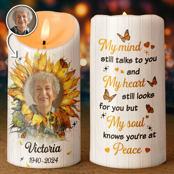 Sunflowers My Mind Still Talk To You - Personalized Candle LED Light - Memorial Gift For Family Members