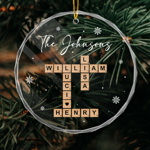 Family Crossword Puzzle Art - Personalized Glass Ornament - Gift For Family