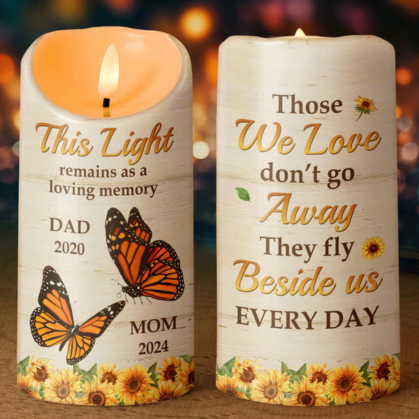 Butterflies And Sunflowers - Personalized Candle LED Light - Memorial Gifts For Family Members