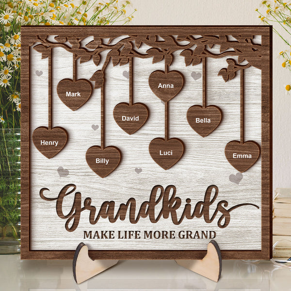 Grandkids Make Life More Grand - Personalized Customized 2-Layered Wooden Plaque - Gift For Family, Grandparents