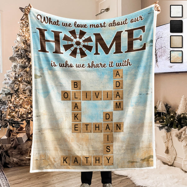 Home Is Who We Share Love With - Personalized Customized Crossword Blanket - Gift For Family Members