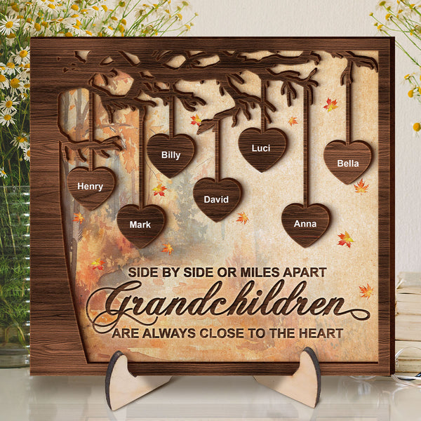 Grandchildren Are Always Close To The Heart - Personalized Customized 2-Layered Wooden Plaque - Gift For Family, Grandparents