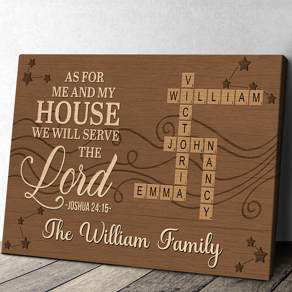 As For Me And My House We Will Serve The Lord  - Personalized Crossword Puzzle Art Customized Canvas - Gift For Family， Friend