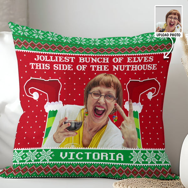 Custom Photo Jolliest Bunch Of Elves - Personalized Custom Pillow - Christmas Gift For Family