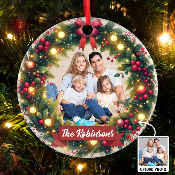 Custom Photo Family - Customized Personalized Ceramic Ornament - Gift For Husband Wife, Family, Anniversary, First Christmas