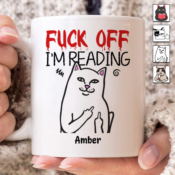 F**k Off I'm Reading Angry Cat Mug - Customized Personalized Mug - Gift For Coworkers, Friends