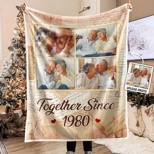 Custom Photo Vintage Together Since  - Personalized Photo Blanket - Gift For Family, Couple