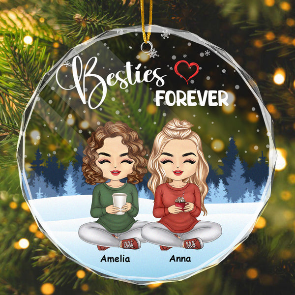 Christmas Besties Forever - Personalized Custom Glass Ornament - Gift For Bestie, BFF, Sisters