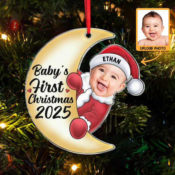 Custom Photo Moonlight Baby First Christmas - Personalized Acrylic Ornament - Christmas Gift For Family Members, Kids, Newborn