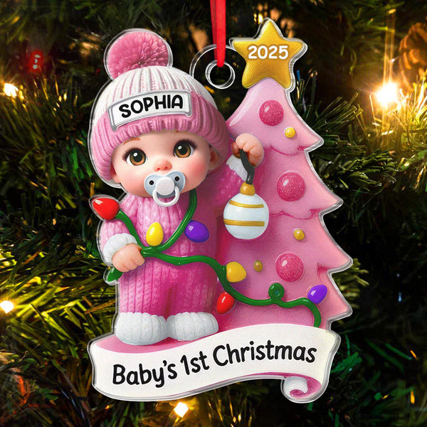 Baby 1st Christmas Santa - Personalized Acrylic Ornament - Christmas Gift For Family Members, Kids, Newborn