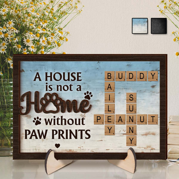 Home With Paw Prints Pet Crossword Puzzle Art - Personalized Customized  2-Layered Wooden Plaque - Gifts For Dog Lovers