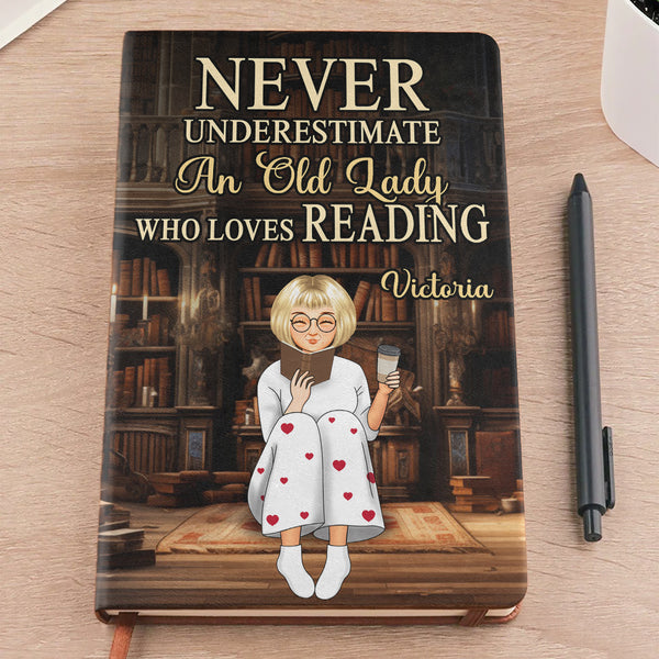 Never Underestimate A Lady Who Loves Reading - Personalized Customized Leather Journal - Gift For Book Lovers