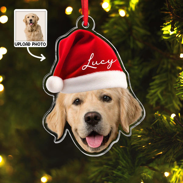 Custom Pet Photo With Christmas Hat - Personalized Acrylic Ornament - Christmas Gift For Pet Lover, Dog Lover, Cat Lover