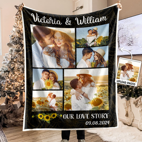 Custom Photo Frame Couple Our Love Story - Personalized Photo Blanket - Gifts For Couple