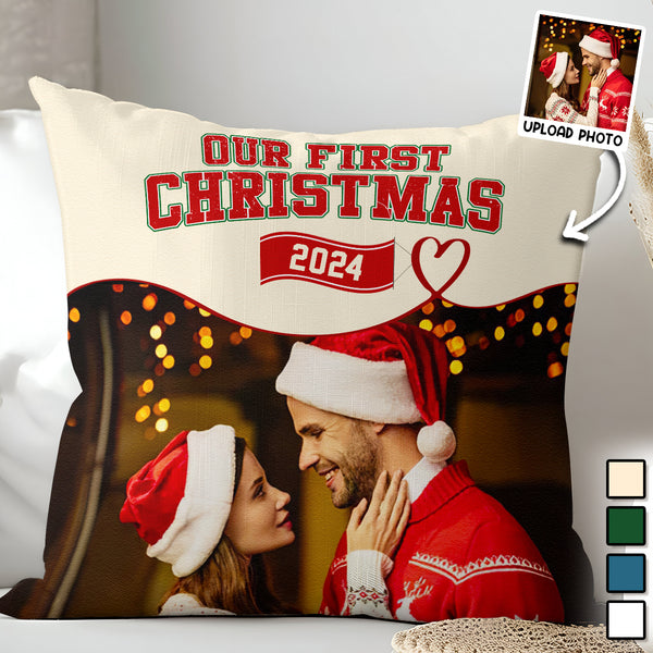 Custom Photo Our First Christmas - Personalized Custom Pillow - Christmas Gift For Family, Couple