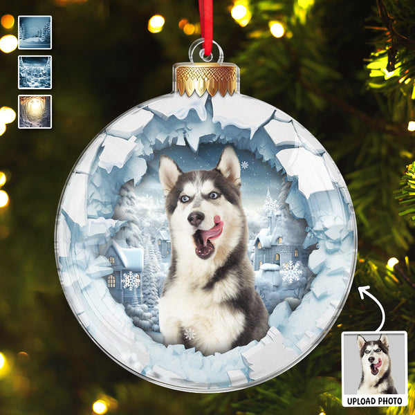 Custom Pet Photo Snow Globe - Personalized Custom Acrylic Ornament - Christmas Gift For Pet Lovers