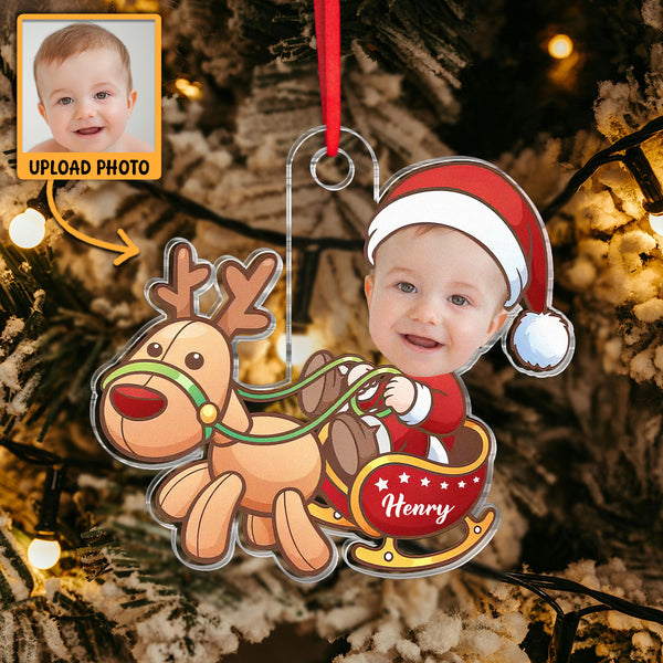 Custom Photo Little Santa - Personalized Acrylic Ornament - Christmas Gift For Family Members, Kids, Newborn