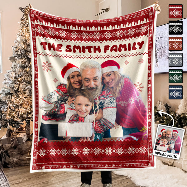 Flat Art - Personalized Photo Blanket - Christmas, Funny Gift Gift For Family, Couple, Dad, Mom, Grandpa, Grandma